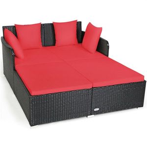 Lettino da Esterno in Rattan e Teak con Cuscini Imbottiti Impermeabili per Bordo Piscina e Spiaggia - Product Image 3