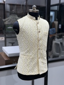 premium blush pink embroidered <strong>Nehru</strong> jacket/<strong>Waistcoat</strong> - Product Image 4