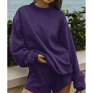 High Quality 100% Cotton Women's Oversized <b>Mock</b> <b>Neck</b> Sweatshirts V-Notch Drop Shoulder Hip Hop Style Quick Dry Women Autumn Wear - Product Image 5