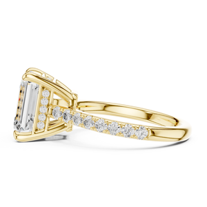 Anillos Clásicos de Compromiso, Boda y Aniversario con Banda Pavé, Diamante Cultivado en Laboratorio de Corte Esmeralda de 4 CT, Color E, VS1, Anillo de Oro Sólido de 14K - Product Image 2