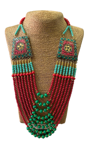 Collar étnico con cuentas de mosaico para mujer, turquesa, rojo, verde, de múltiples hilos, joyería étnica india para fiesta - Product Image 4