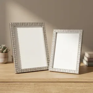 Rectangular Agate Quartz Photo <b>Frame</b> with Sparkling Rhinestone Border Tabletop Display Vertical Orientation Photo <b>Frame</b> - Product Image 5