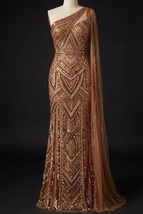 Vestido de Noche con Cuentas Pesadas, Diseño de Concha de Alta Gama, Vestido Formal con Escote Ilusión, Manga Larga, Estilo Sirena para Mujer - Product Image 4