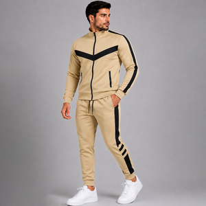 Survêtements sportifs pour hommes de haute qualité, couleur verte, manches longues, fermeture éclair, blocs de couleur, poches latérales, respirants, coupe régulière, pour le printemps - Product Image 6