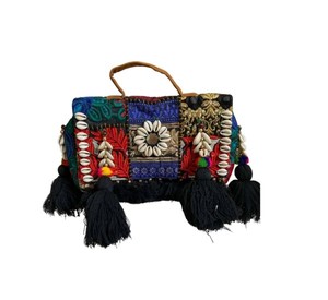 Sac à main bohème floral patchwork brodé de fleurs perlées avec pompon, sac à bandoulière petite capacité à fermeture éclair, tendance - Product Image 2