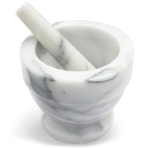 Traditional Marble Mortar And Pestle Set For Grinding Spices Herbs <b>Garlic</b> And Preparing <b>Fresh</b> Recipes - Product Image 2