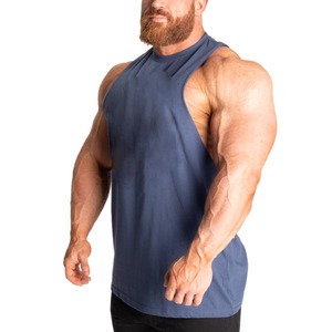 New Men Sporty Gym Tank Top Raw Cut Neck <b>Drop</b> Armholes Quick Dry Breathable Cotton Polyester Athletic Tops Plain Blank Design - Product Image 4