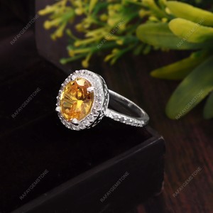 Anillo de Latón Plateado con Circonita Amarilla Creada en Laboratorio, Corte Esmeralda, Hecho a Mano, Todas las Tallas, Joyería al por Mayor, Regalo - Product Image 5