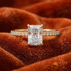 Yellow Gold Over Silver Radiant Solitaire – Elegant Sparkling Side-<b>Stone</b> Wedding Ring - Product Image 1