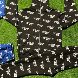 Custom Cotton Tracksuit Screen Print Men <b>Sweatpants</b> and Hoodie <b>Sets</b> Zip Up Trending Winter Tracksuit <b>Set</b> for Men - Product Image 2