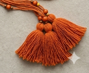 Bohemian Orange <b>Tassel</b> Keychain With Vintage Brass <b>Key</b> And Wooden Beads <b>For</b> Indoor Home Decor Entryway Hanging - Product Image 2