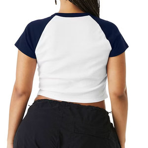 Camiseta Corta para Mujer, Lisa, de Color Sólido, Manga Corta, Cuello Redondo, Tejido Acanalado, Elástica, Informal para Uso Diario - Product Image 2