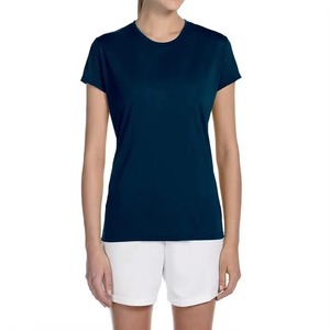 T-shirt décontracté pour femme à col rond, respirant et à séchage rapide, en polyester/coton, uni, à manches courtes, en tissu toile, coupe classique - Product Image 6