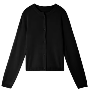 Cárdigan de Punto Negro para Mujer, Manga Larga, Cuello Redondo, Botones al Frente, Color Sólido, Estilo Minimalista, para Todas las Temporadas - Product Image 1