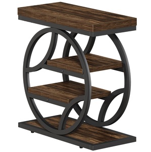 Mesa de Noche Industrial Estrecha con Diseño Geométrico, Estante de Almacenamiento, Superficie de Madera y Estructura de Hierro, 1 Año de Garantía, para Dormitorio - Product Image 4