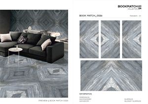 Azulejos de cerámica Bookmatch de 600x1200 mm con diseño de veta continua para paredes decorativas en oficinas comerciales, vestíbulos y residencias de lujo. - Product Image 4