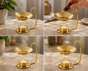 Brass Aromatherapy Perfume Lamp <b>with</b> Candle Holder for Essential Oil <b>Diffusion</b> All Season Use - Product Image 3