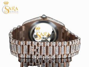 นาฬิกาฮิปฮอป Moissanite สุดหรูหน้าปัดเพชรสีดำฟังก์ชั่นวันที่อัตโนมัติเคสเหล็กหน้าต่างกระจก - Product Image 2