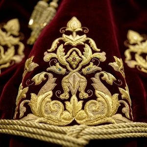 Custom Maroon Velvet Ceremonial Robe Hand Embroidered Gold Bullion Liturgical Tunic Church Clergy Vestment Orthodox Dalmatic - Product Image 4