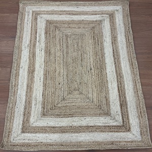 Braided Jute Area <b>Rug</b> Rectangle Striped Farmhouse Style Eco Friendly Living Room <b>Rug</b> <b>Thin</b> Flat Pile Spot Cleanable - Product Image 3