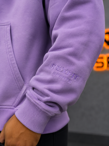 Men's Purple Hooded <b>Zipper</b> <b>Sweatshirt</b> Regular Fit Solid Color Front Logo Design Casual Autumn Wear - Product Image 3