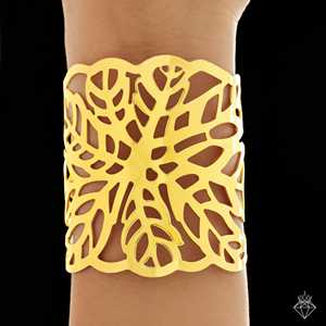 Brazalete hueco PRAO chapado en oro, pulseras de moda antideslustre con diseño de hojas elegantes - Product Image 2