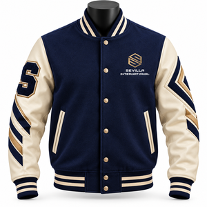 <b>Men</b> Varsity <b>Jacket</b> Featuring <b>Sherpa</b> Lined Interior Wool Blend Exterior Striped Ribbed Trims Comfortable Sleeves And Secure Front - Product Image 1