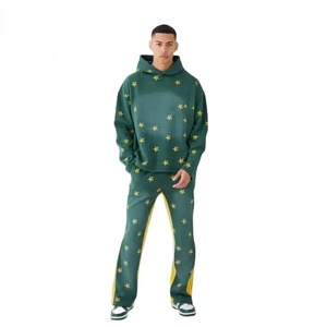 Chándal con Capucha y Estampado de Estrellas Verdes para Hombre, Manga Larga, Corte Holgado, Ropa Deportiva Informal con Bolsillos Laterales, Cintura Elástica, Ropa de Otoño - Product Image 4