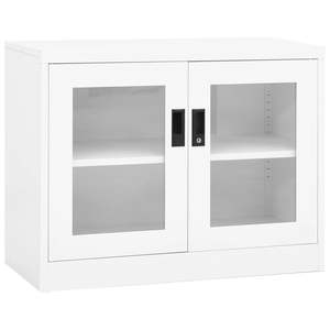 Armoire de bureau moyenne en acier blanc avec verre trempé pour l'organisation des dossiers - Product Image 1