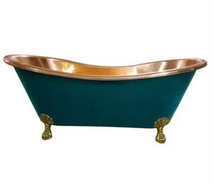 Bañera Rectangular de Cobre con Patas, Bañera Independiente con Acabado Antiguo y Interior Pulido para Baño - Product Image 2