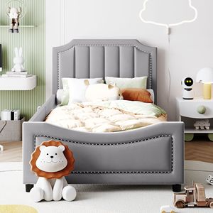 Divano letto classico a righe grigie imbottito, misura singola, per bambini - Product Image 2