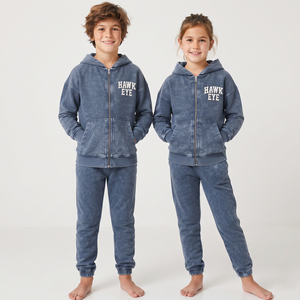 Conjunto Deportivo de Algodón con Lavado Ácido para Niños, Sudadera con Hombros Caídos y Pantalones, Cierre Completo, Unisex, Suministro de Fábrica - Product Image 1