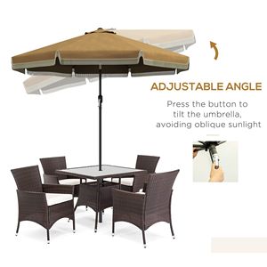 <b>Tan</b> 9FT Patio Umbrella with Push Button Tilt Crank 8 Ribs Ruffled Market Table & Tassles for Garden Deck <b>Pool</b> Radii 2.5m & 2.7m - Product Image 4