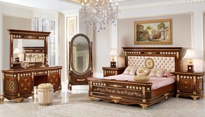 Luxury Royal Solid Teak Wood Bedroom Set Carved King Size Bed Grand Wardrobe 2 Nightstands Dressing <b>Table</b> with Oval <b>Mirror</b> - Product Image 6