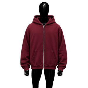 Sudadera con capucha oversize color granate unisex, estilo streetwear, con cremallera completa, corte holgado, personalizable con logo, al por mayor, manga larga - Product Image 1