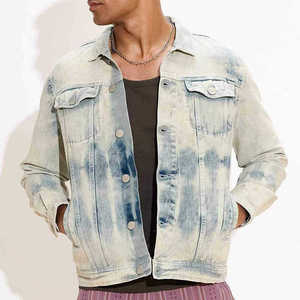 Men's Dip Dye Denim Puffer <b>Jacket</b> Regular Fit Stand Collar Zipper Closure Casual Autumn Hooded Windproof Cotton Front Logo - Product Image 2