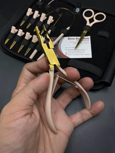 Nude Peach Tan Gold Custom Logo Sew-in Micro-Beads Hair Extension <b>Pliers</b> <b>Set</b> Surgical Grade Stainless Steel Hair Extensions Tool - Product Image 2