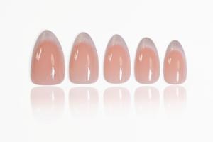 Uñas Postizas Personalizadas de ABS, Estilo Francés Almendrado Mediano, con Estampado Dorado Nude Lechoso y Cromado Plateado, Uñas Artificiales al por Mayor, 24 Piezas - Product Image 3