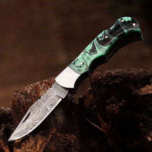 UA Supplies <b>Hand</b> Forged Damascus Steel Clip Point Folder Knife Turquoise Resin Handle Razor Sharp Outdoor Camping Utility EDC - Product Image 3