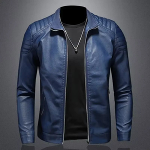 Veste Homme Personnalisée Haut de Gamme en Cuir d'Agneau Véritable, Style Motard, Marque Privée, OEM, Streetwear Tendance, Imperméable, Hiver, Col Montant - Product Image 3