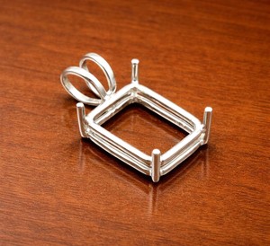 Handmade 925 Silver 8x10mm Emerald Shape 4 Prong Setting Semi Mount Designer Charm Pendant Setting DIY Keepsake Jewelry Findings - Product Image 2