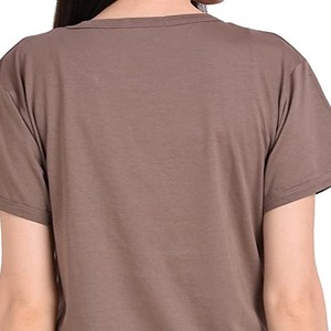 Women's Brown O-Neck Short Sleeve T-<b>Shirt</b> Regular Fit Solid Color Casual Knitted 100% Cotton Breathable All Seasons - Product Image 6