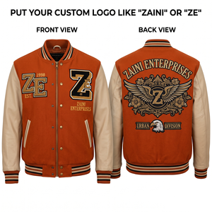 Premium 420 GSM Melton Wool PU <b>Leather</b> Men Varsity <b>Jacket</b> Orange Cream Contrast Sleeves Custom Chenille Embroidery Logo - Product Image 1