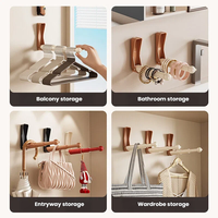 Porte-vêtements mural télescopique rétractable avec barre de suspension et crochets adhésifs