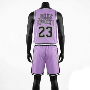 Ensemble court en maille polyester respirante de qualité supérieure, rayures violettes, col rond, shorts avec empiècements latéraux, logo personnalisé, pour homme - Product Image 4