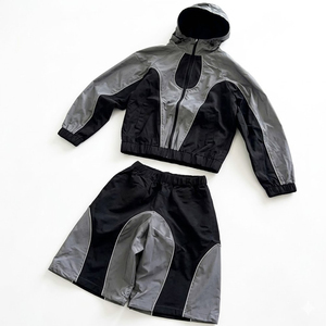 New High Selling Articles Custom Logo Grey <b>Black</b> Men's Nylon Wind Breaker Shorts Sets Breathable Wear Men Set Streetwear Hoodies - Product Image 1