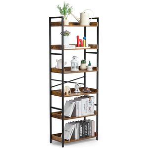 Libreria Industriale Rustica Vintage a 6 Ripiani in Metallo, Ampia e Alta, con Scaffali Aperti, Autoportante, per Studio (Modello Numero) - Product Image 1