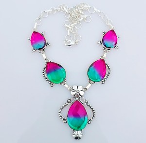 Pendentif en argent sterling fait main vintage bicolore avec tourmaline, bijou unique en pierre précieuse, cadeau pour fiançailles, certifié par un tiers - Product Image 1