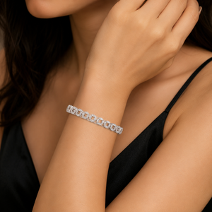 Pulsera de tenis de oro blanco de 18 quilates con diamantes cultivados en laboratorio, diseño geométrico de lujo, para mujer, joyería fina de diseñador con eslabones circulares. - Product Image 1