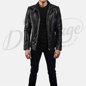 Blouson moto moderne noir en cuir véritable pour homme - Veste de motard ajustée en peau de mouton de qualité supérieure avec détails multi-zippés - Product Image 1